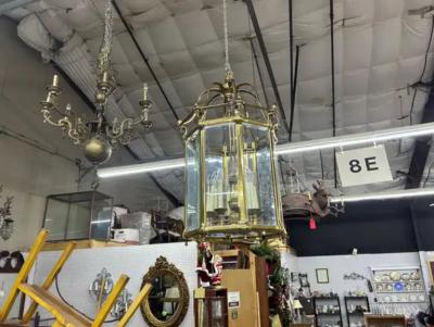 Large Italian Brass And Glass Lantern