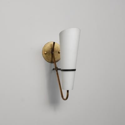 Large Italian Brass Wall Sconce with Conical Opaline Glass Shades 1950