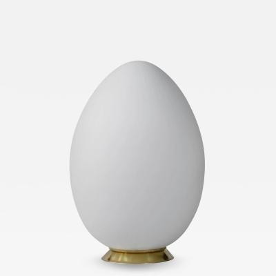 Large Italian Egg Shape Brass and Frosted Glass Table Lamp