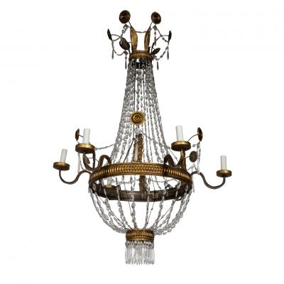 Large Italian Empire Crystal and Gilt Tole Chandelier
