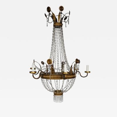 Large Italian Empire Crystal and Gilt Tole Chandelier