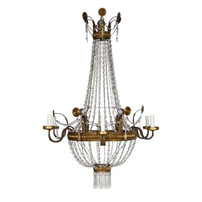 Large Italian Empire Crystal and Gilt Tole Chandelier