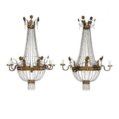 Large Italian Empire Crystal and Gilt Tole Chandelier