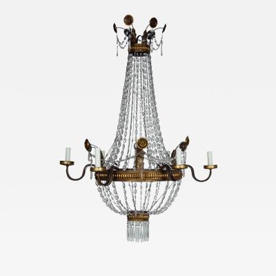 Large Italian Empire Crystal and Gilt Tole Chandelier
