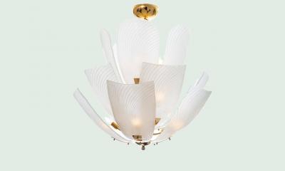 Large Italian Glass Petals Pendant Chandelier