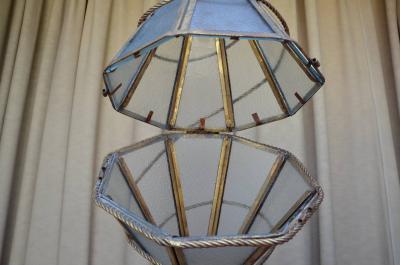 Large Italian Glass and Gilt Metal Geometric Hanging Lantern