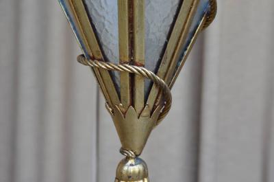 Large Italian Glass and Gilt Metal Geometric Hanging Lantern