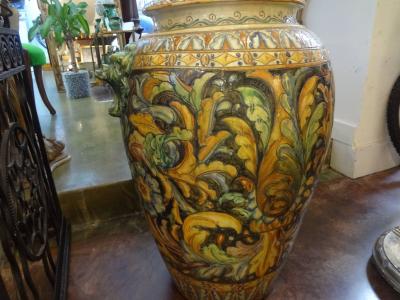 Large Italian Glazed Terracotta Urn with Stylized Horse