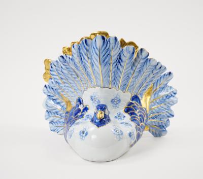 Large Italian Hand Painted Gilt Polychrome Porcelain Dove Bird Figurines
