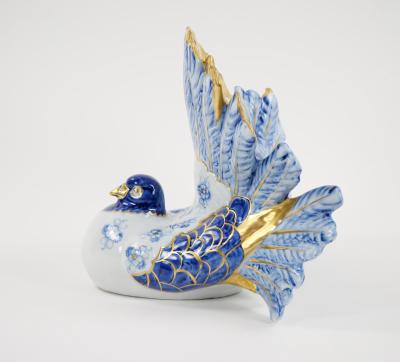 Large Italian Hand Painted Gilt Polychrome Porcelain Dove Bird Figurines