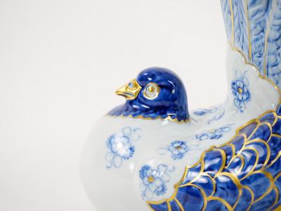 Large Italian Hand Painted Gilt Polychrome Porcelain Dove Bird Figurines