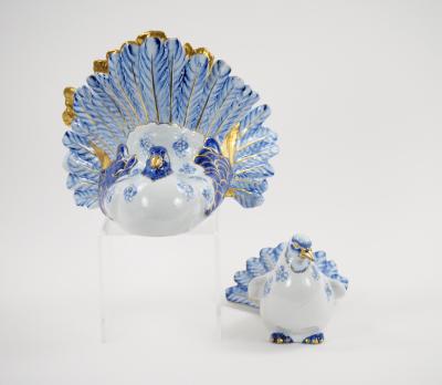 Large Italian Hand Painted Gilt Polychrome Porcelain Dove Bird Figurines
