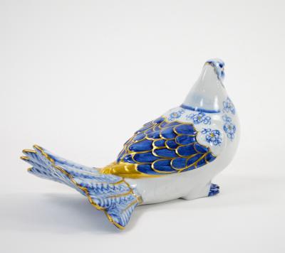Large Italian Hand Painted Gilt Polychrome Porcelain Dove Bird Figurines