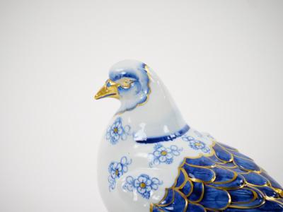 Large Italian Hand Painted Gilt Polychrome Porcelain Dove Bird Figurines