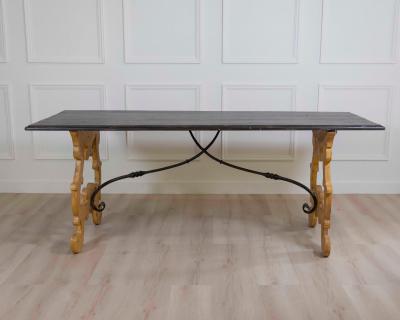 Large Italian Lacquered Lyre Table in Siena Yellow and Dark Brown