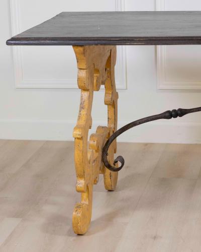Large Italian Lacquered Lyre Table in Siena Yellow and Dark Brown