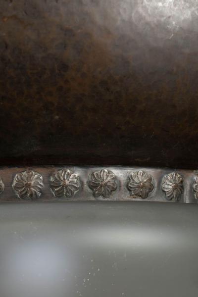 Large Italian Light in Copper Repousse and Opaline Shade