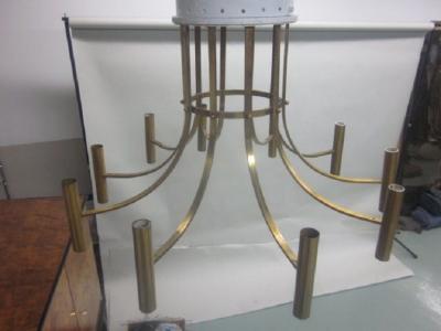 Large Italian Mid Century Modern Neoclassical Chandelier Flush Mount in Brass