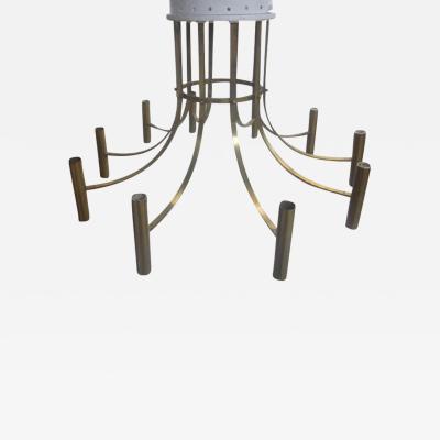Large Italian Mid Century Modern Neoclassical Chandelier Flush Mount in Brass
