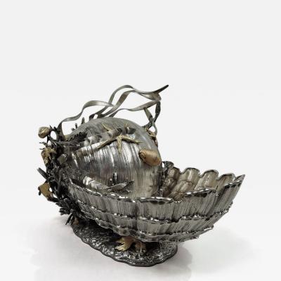 Large Italian Modern Fantasy Marine Silver Seashell Centerpiece