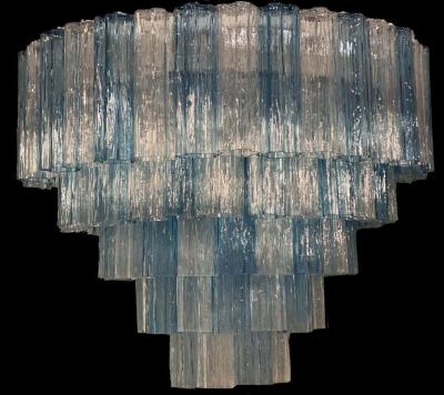 Large Italian Murano Glass Blue and Ice Color Tronchi Chandelier