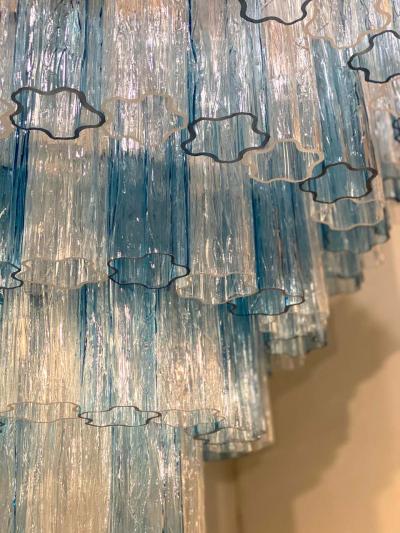 Large Italian Murano Glass Blue and Ice Color Tronchi Chandelier