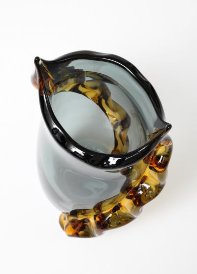 Large Italian Murano Gray and Amber Vase in Charcoal Gray and Amber