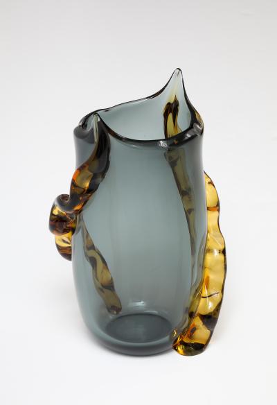 Large Italian Murano Gray and Amber Vase in Charcoal Gray and Amber