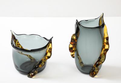 Large Italian Murano Gray and Amber Vase in Charcoal Gray and Amber