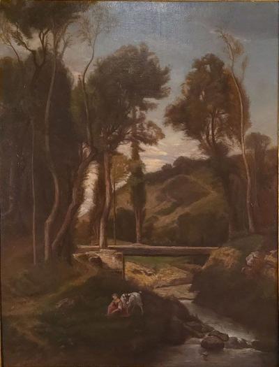 Large Italian Neoclassical Landscape in Antique Frame 19th century or earlier