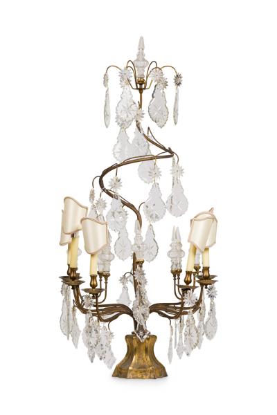 Large Italian Rococo Gilt Metal and Crystal Candelabra
