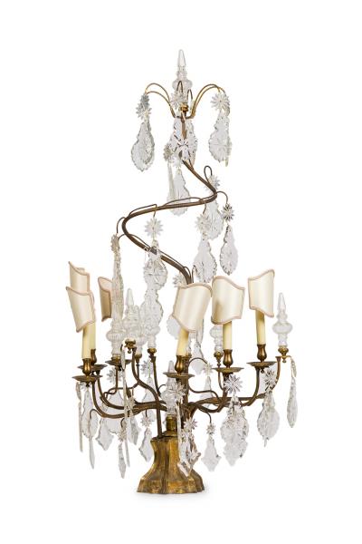 Large Italian Rococo Gilt Metal and Crystal Candelabra