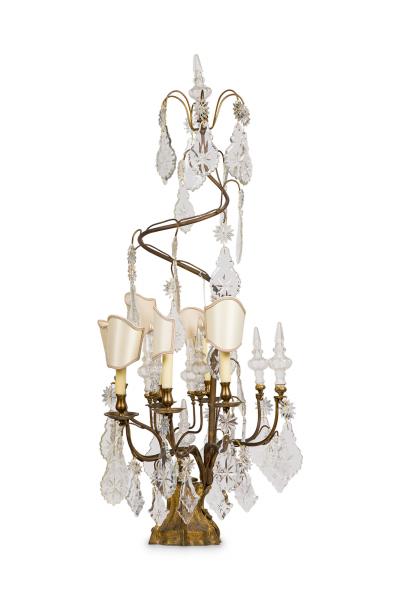 Large Italian Rococo Gilt Metal and Crystal Candelabra