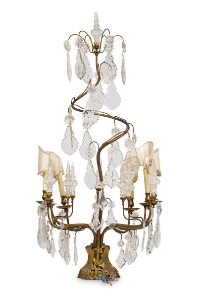 Large Italian Rococo Gilt Metal and Crystal Candelabra
