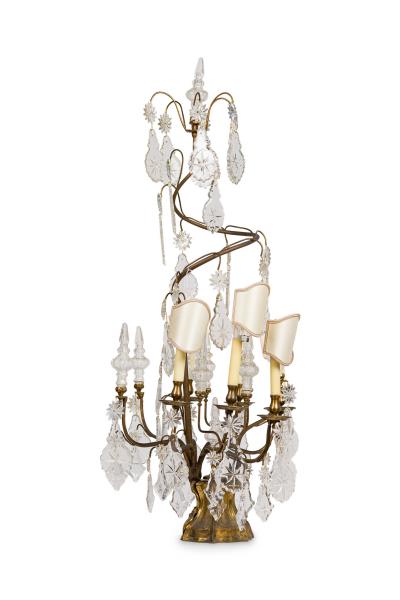 Large Italian Rococo Gilt Metal and Crystal Candelabra