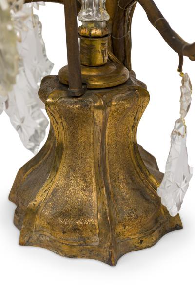 Large Italian Rococo Gilt Metal and Crystal Candelabra