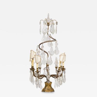 Large Italian Rococo Gilt Metal and Crystal Candelabra
