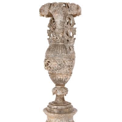 Large Italian alabaster vase on stand