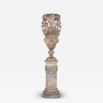 Large Italian alabaster vase on stand