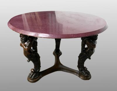 Large Italian bronze pedestal table tray painted in imitation of porphyry