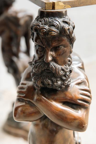 Large Italian bronze pedestal table tray painted in imitation of porphyry