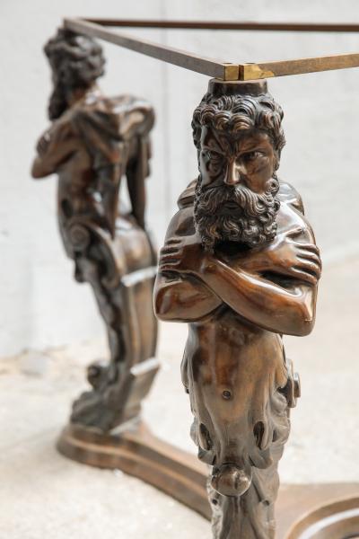 Large Italian bronze pedestal table tray painted in imitation of porphyry