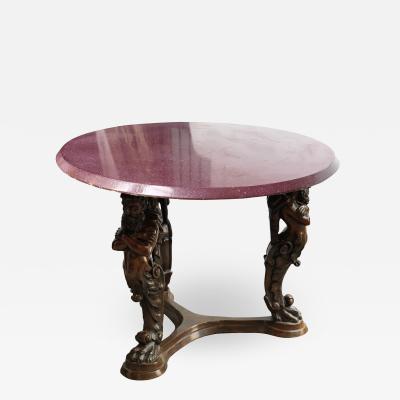 Large Italian bronze pedestal table tray painted in imitation of porphyry