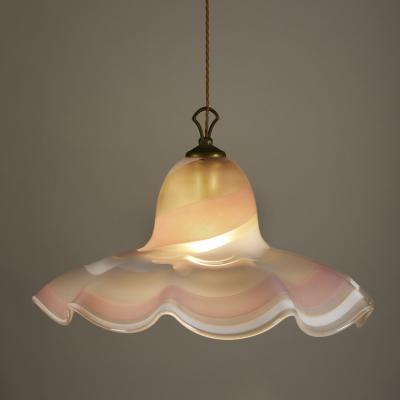 Large Italian white and white Murano Fazzoletto handkerchief pendant
