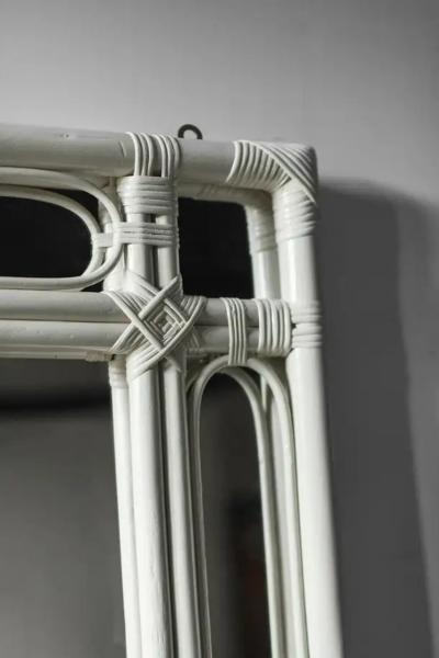 Large Ivory Lacquered Bamboo Mirror Molto Editions