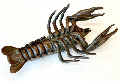 Large Japanese Cast Bronze Lobster Okimono Meiji Period