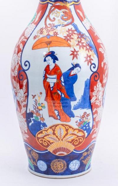 Large Japanese Imari Porcelain Trumpet Neck Floor Vase