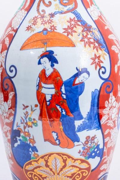 Large Japanese Imari Porcelain Trumpet Neck Floor Vase