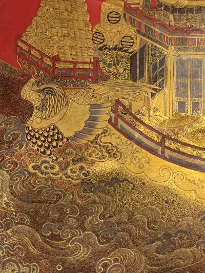 Large Japanese Lacquer Plate with Elaborate Maki e Design by Kajikawa