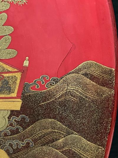 Large Japanese Lacquer Plate with Elaborate Maki e Design by Kajikawa